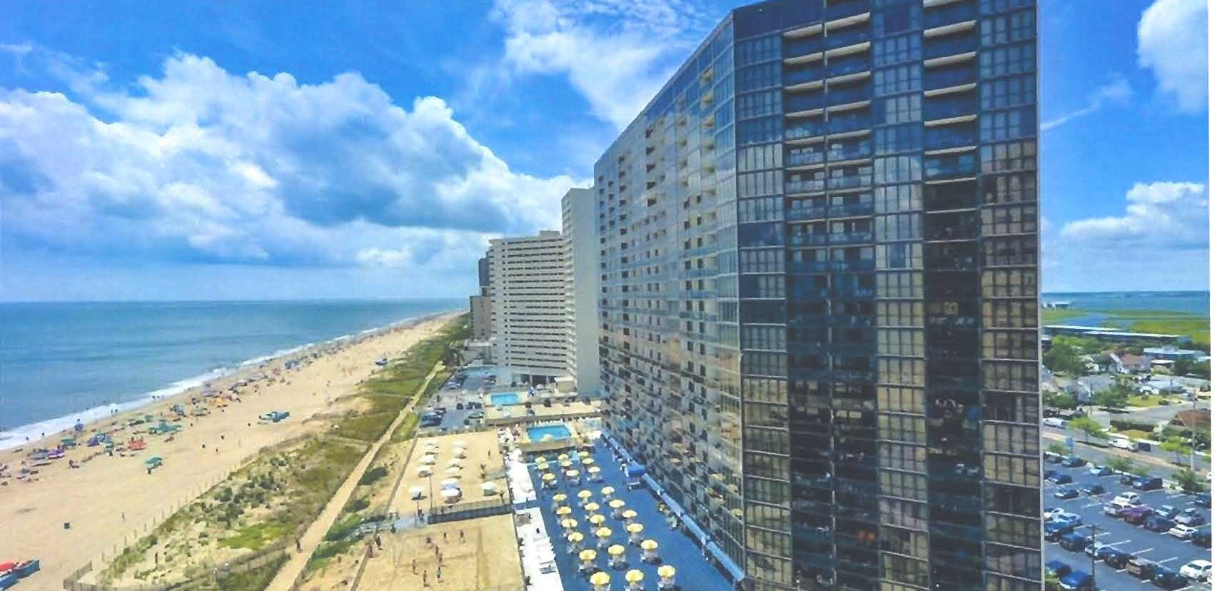 Ocean City Condos has beachfront condos shown here at the Carousel, Sea Watch, Golden Sands.  Not visible  in the 
photo are our Townhouses near the Boardwalk.
Weekly and weekend rentals available for couples, families, and groups.  